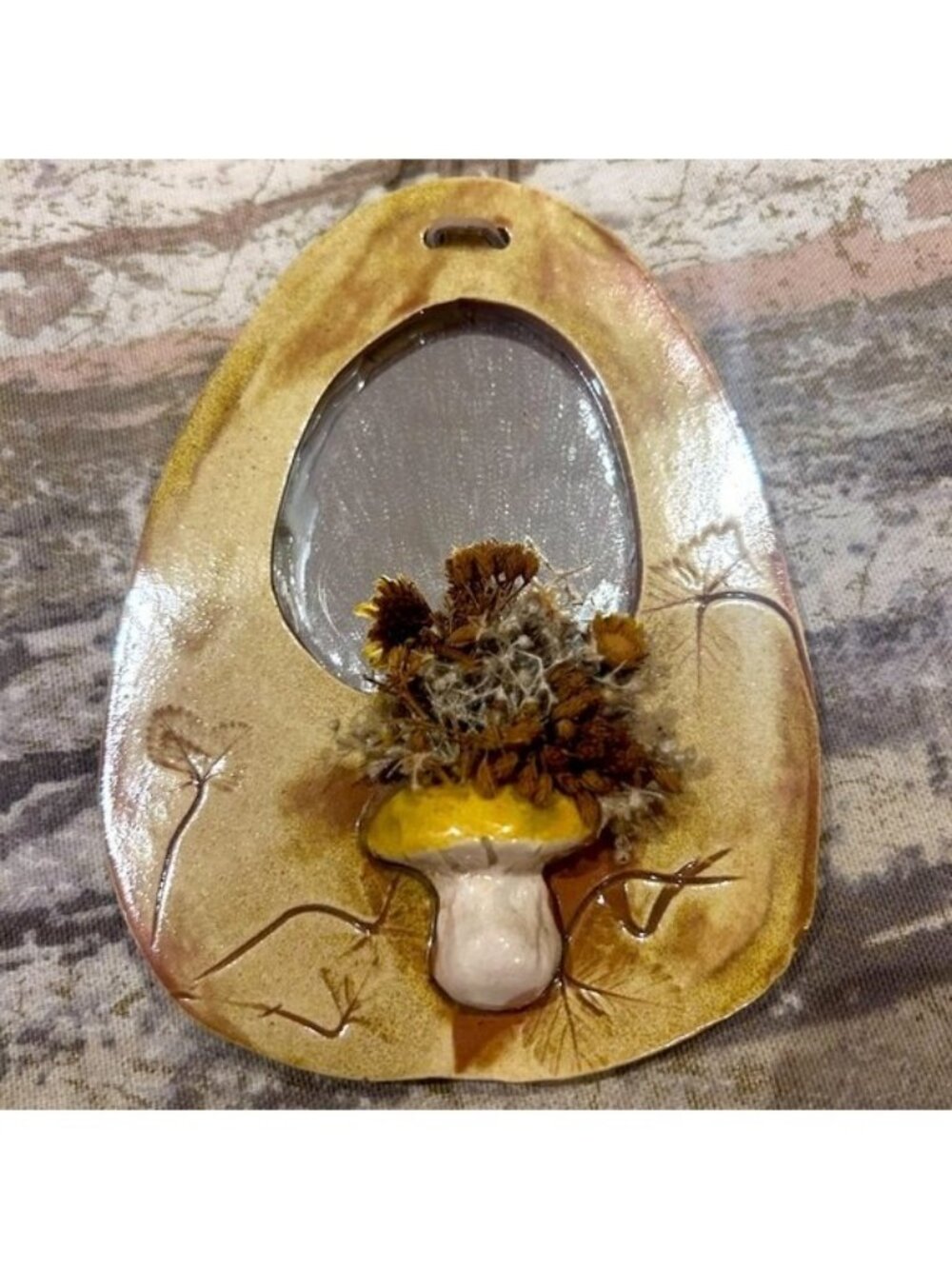 Vintage Handcrafted Dried Floral Mushroom Wall Hanging Decor